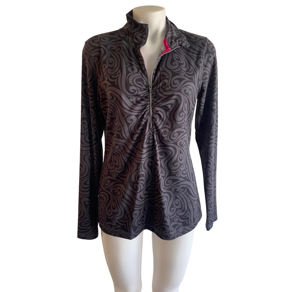 Athleta Womens Grey Scroll Print 1/4 Zip Pullover Thumbhole Top Size M 306814